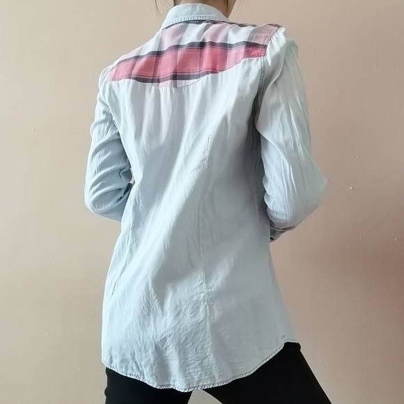 PLAID ACCENT DENIM SHIRT - Picture 3 of 7